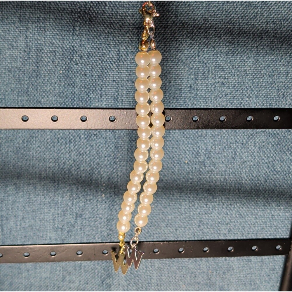 Faux Pearl Purse Charm Gold Silver Tone W Letter Initial - Picture 15 of 16